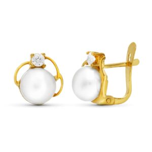 18K PENDIENTES PERLA Y CIRCONITAS 9X9 MM