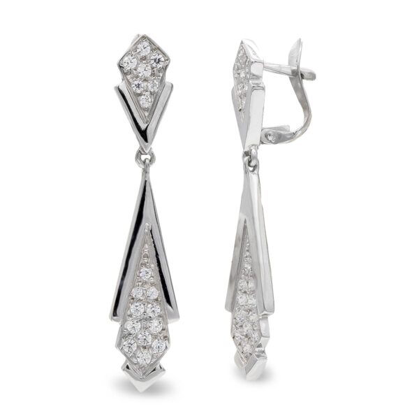 18K PENDIENTES ORO BLANCO LARGOS CIRCONITAS