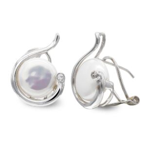 18K PENDIENTES ORO BLANCO PERLA BOTON 10 MM