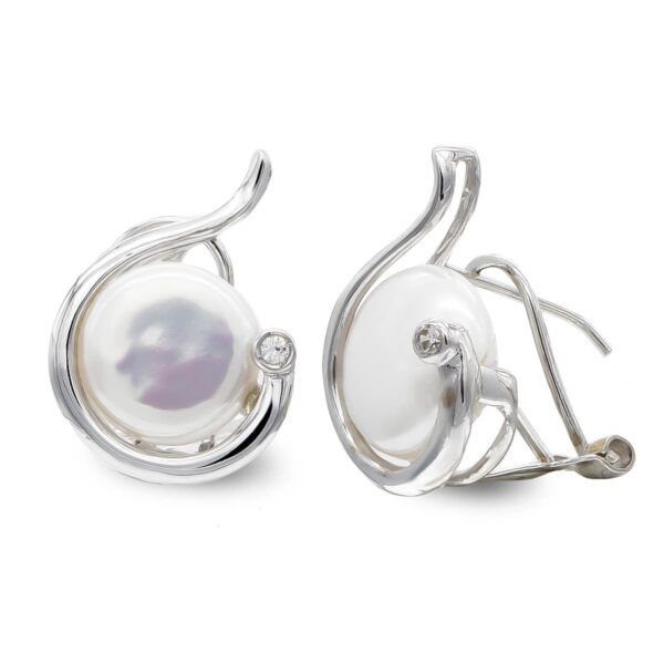 18K PENDIENTES ORO BLANCO PERLA BOTON 10 MM