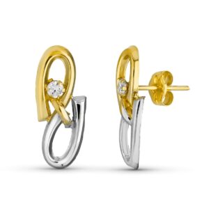 18K PENDIENTES BICOLOR CIRCONITAS 17X6 MM