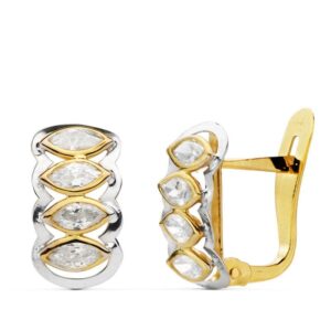 18K PENDIENTES BICOLOR CIRCONITAS 12X7 MM