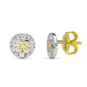 18K PENDIENTES ORO BICOLOR CIRCONITAS 8 MM