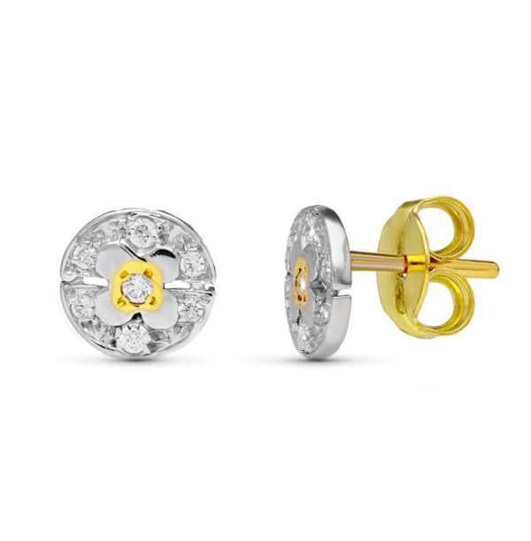 18K PENDIENTES ORO BICOLOR CIRCONITAS 8 MM
