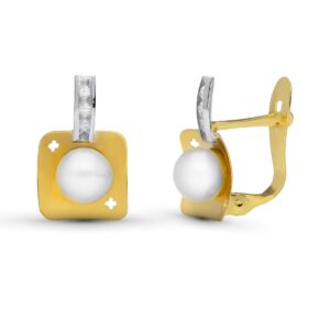 18K PENDIENTES ORO BICOLOR PERLA 12X8 MM