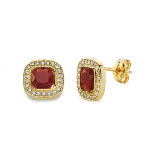 18K PENDIENTES PIEDRA ROJA 9X9 MM