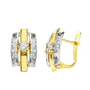 18K PENDIENTES BICOLOR CIRCONITAS 13X7 MM