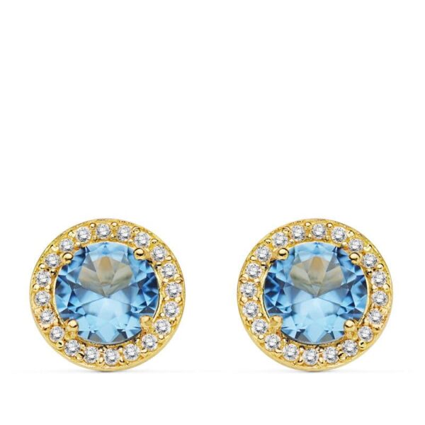18K PENDIENTES PIEDRA AZUL CLARO 9 MMCIRCONITAS