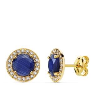 18K PENDIENTES PIEDRA AZUL CIRCONITAS 9 MM