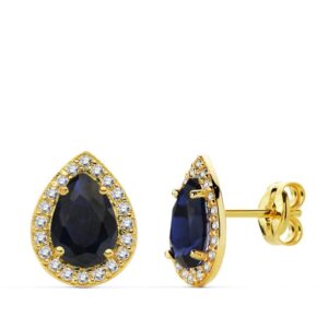 18K PENDIENTES PIEDRA AZUL CIRCNONITAS 10X8 MM