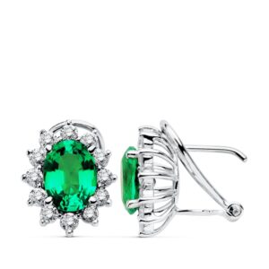 18K PENDIENTES ORO BLANCO DIAMANTES 0.84 QTS ESMERALDA 2.20 QTES