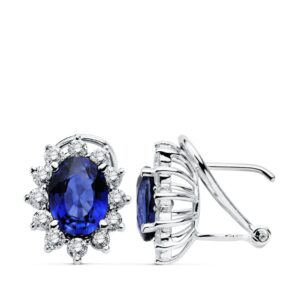 18K PENDIENTES ORO BLANCO DIAMANTES 0.84 QTS ZAFIRO 3.26 QTS