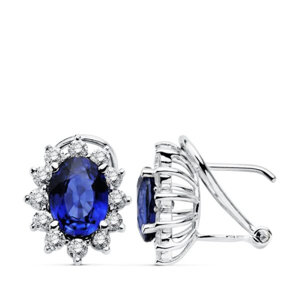 18K PENDIENTES ORO BLANCO DIAMANTES 0.84 QTS ZAFIRO 3.26 QTS