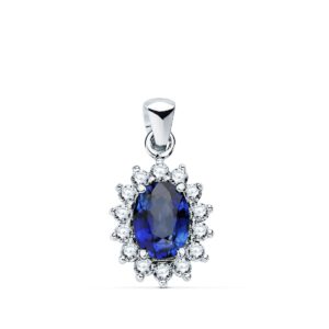 18K COLGANTE O.BLANCO ZAFIRO 1.63 QT. 14 DIAMANTES 0.42 QTS. SI-H. 11X9 MM