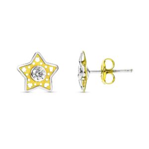 18K PENDIENTES ORO BICOLOR COMUNION ESTRELLA