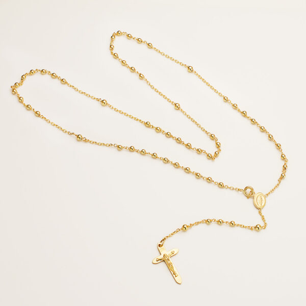 18K ROSARIO ORO AMARILLO CON BOLAS 2 MM Y CRUZ 23X14MM CADENA FORZADA 50 CM