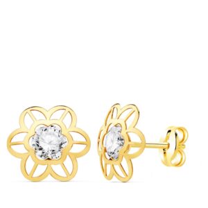 18K PENDIENTES ORO AMARILLO MARGARITA CALADA. 9 X 9 MM.