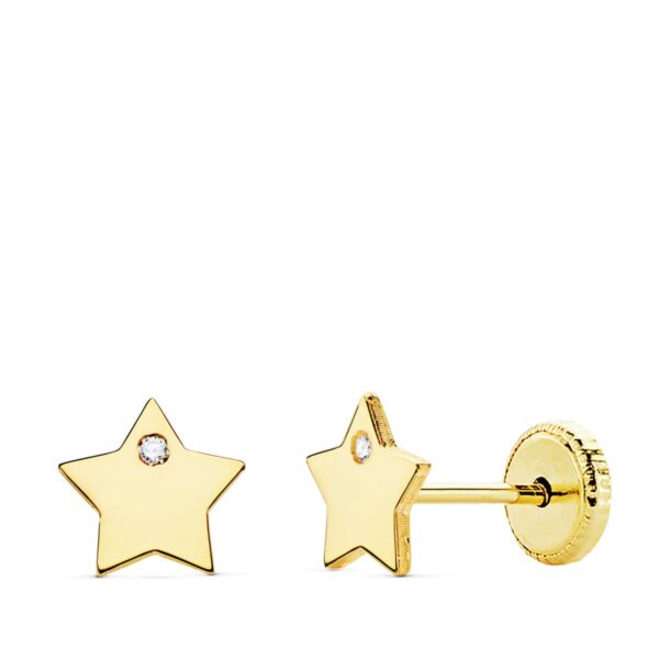 18K PENDIENTES ORO AMARILLO ESTRELLA CIRCONITA 6X6 MM