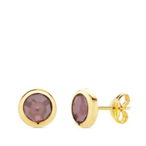 18K PENDIENTES CHATON PIEDRA AMATISTA 6.5 MM