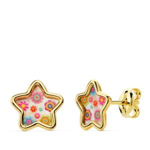 18K PENDIENTES ESTRELLA NACAR COLORES. 8X8 MM