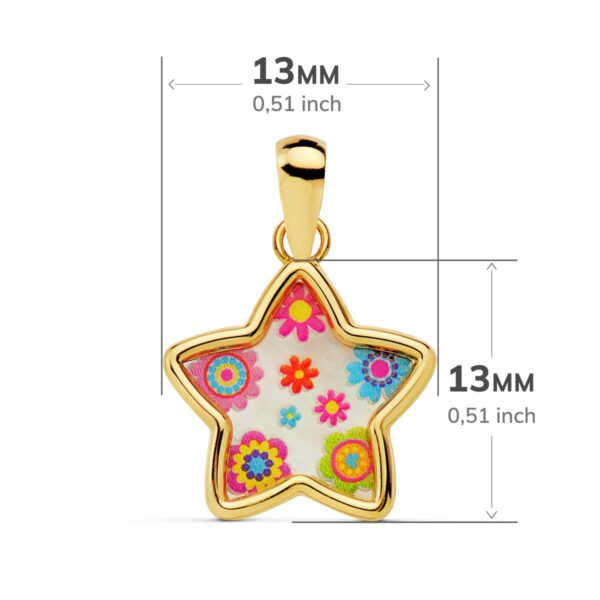 18K COLGANTE ESTRELLA NACAR COLORES. 13X13 MM - Imagen 2