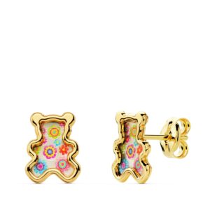 18K PENDIENTES OSOS NACAR COLORES. 8X6.5 MM