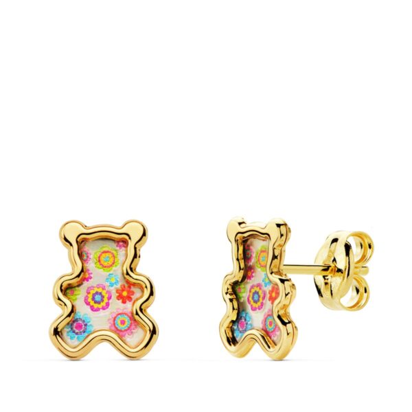 18K PENDIENTES OSOS NACAR COLORES. 8X6.5 MM