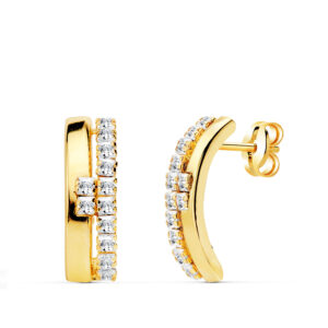 18K PENDIENTES BANDAS CIRCONITAS 14X4.5 MM CIERRE CATALÁN