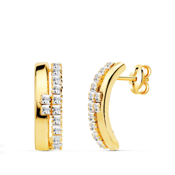 18K PENDIENTES BANDAS CIRCONITAS 14X4.5 MM CIERRE CATALÁN