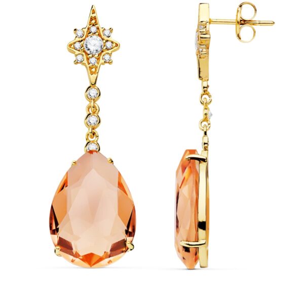 18K PENDIENTES PIEDRA PERA COLOR KUNCITA 41X13 MM CIERRE PRESIÓN