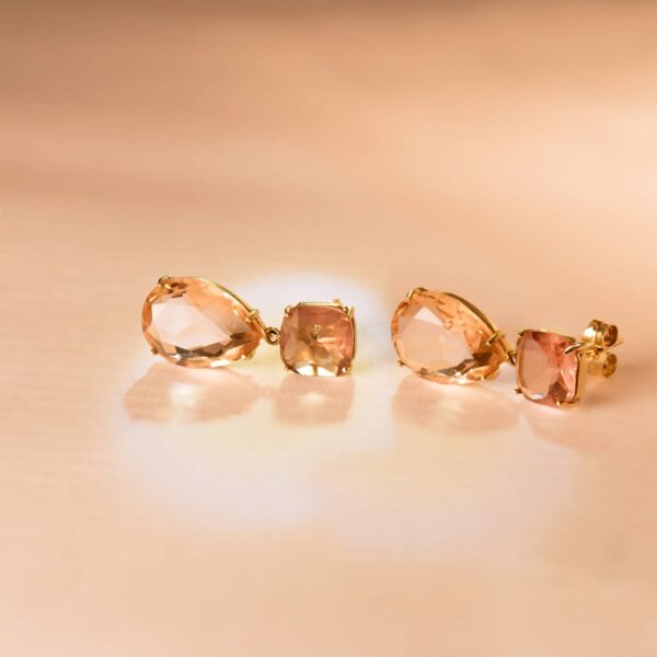 18K PENDIENTES PIEDRA PERA COLOR ALEJANDRITA Y KUNCITA 24X10 MM - Imagen 2