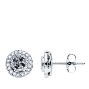 18K PENDIENTES ORO BLANCO REDONDO CIRCONITAS Y ZAFIROS 8 MM CIERRE PRESION