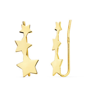 18K PENDIENTES TREPADORES ESTRELLAS 16X7 MM
