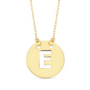 18K COLGANTE LETRA " E " 15 MM CADENA FORZADA 42 CM