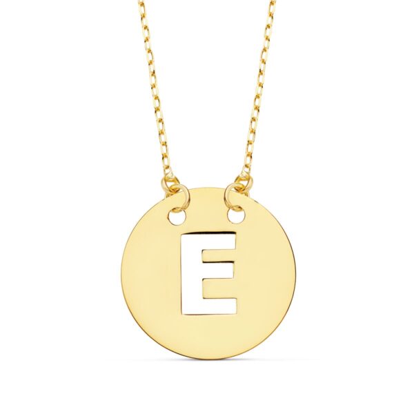 18K COLGANTE LETRA " E " 15 MM CADENA FORZADA 42 CM