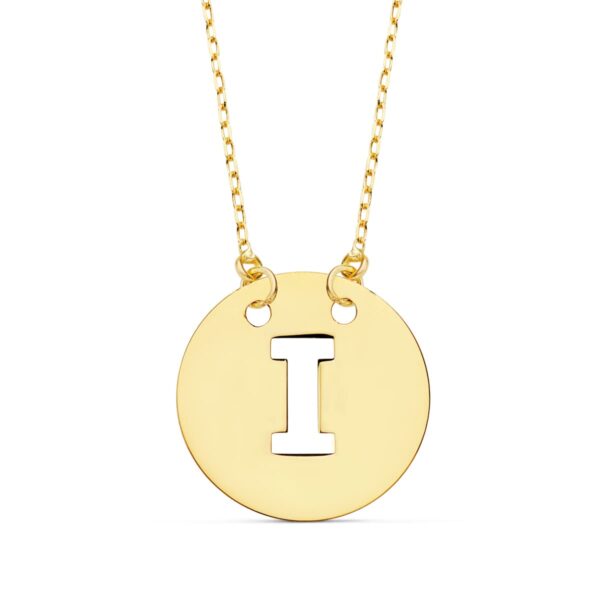 18K COLGANTE LETRA " I " 15 MM CADENA FORZADA 42 CM