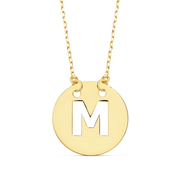 18K COLGANTE LETRA " M " 15 MM CADENA FORZADA 42 CM