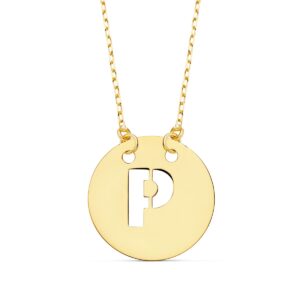18K COLGANTE LETRA " P " 15 MM CADENA FORZADA 42 CM