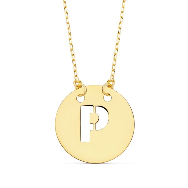 18K COLGANTE LETRA " P " 15 MM CADENA FORZADA 42 CM