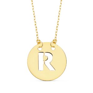 18K COLGANTE LETRA " R " 15 MM CADENA FORZADA 42 CM