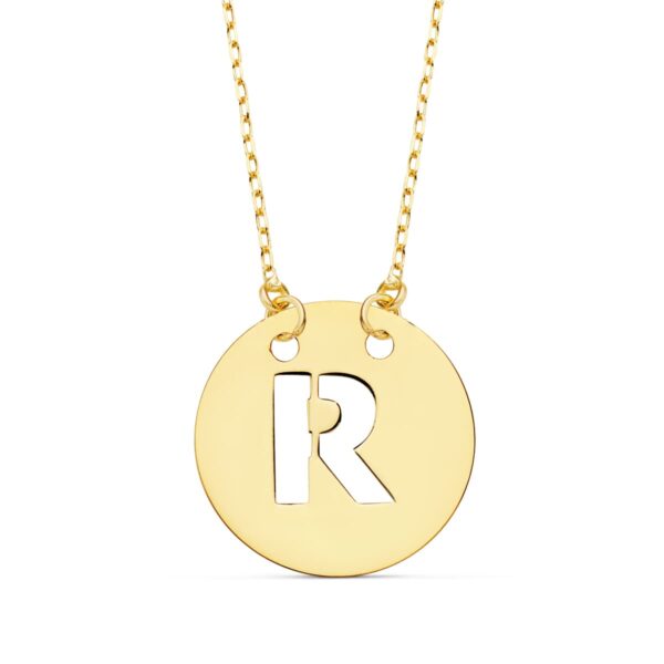18K COLGANTE LETRA " R " 15 MM CADENA FORZADA 42 CM