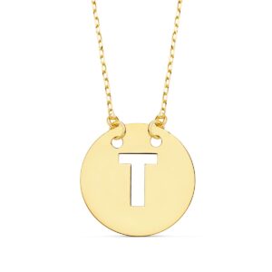 18K COLGANTE LETRA " T " 15 MM CADENA FORZADA 42 CM
