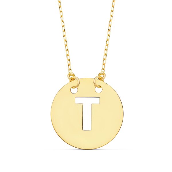 18K COLGANTE LETRA " T " 15 MM CADENA FORZADA 42 CM