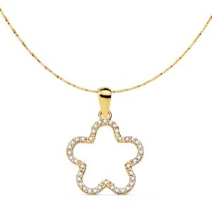 18K COLGANTE ESTRELLA CIRCONITAS 16X16 MM CADENA VENECIANA 42+3 CM
