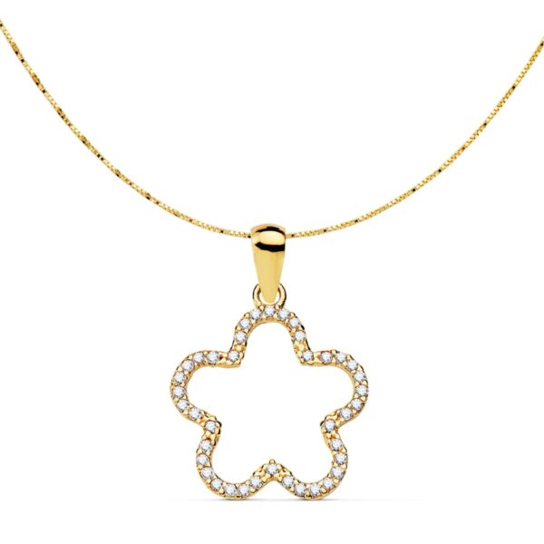 18K COLGANTE ESTRELLA CIRCONITAS 16X16 MM CADENA VENECIANA 42+3 CM