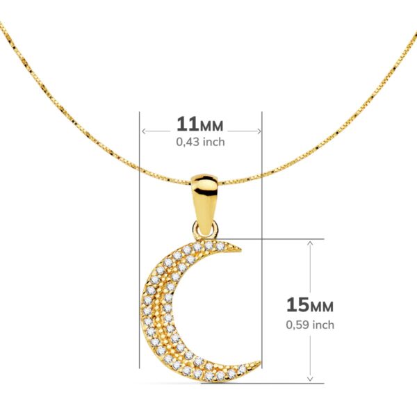 18K COLGANTE LUNA CIRCONITAS 15X11 MM CADENA VENECIANA 42+3 CM - Imagen 3