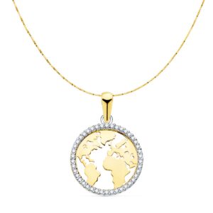 18K COLGANTE ORO BICOLOR BOLA MUNDO CON CIRCONITAS 16 MM CAD. VENECIANA 42+3 CM
