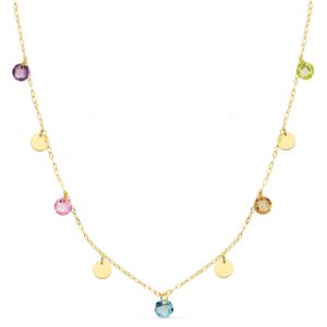 18K GARGANTILLA O.AMARILLO CHAPAS 5 MM Y PIEDRAS 5 MM CADENA FORZADA 45 CM