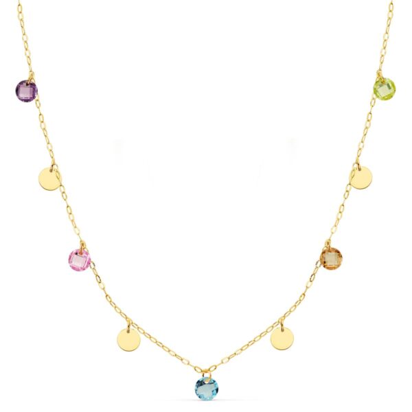 18K GARGANTILLA O.AMARILLO CHAPAS 5 MM Y PIEDRAS 5 MM CADENA FORZADA 45 CM