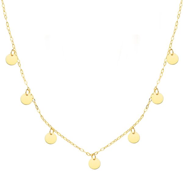 18K GARGANTILLA ORO AMARILLO CHAPAS REDONDAS 5 MM CADENA FORZADA 45 CM